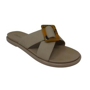 Olukai La'i Tan Open Toe Tortoise Shell Buckle Water Friendly Slide Sandals